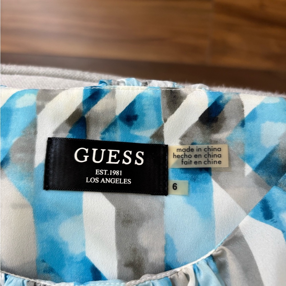 Guess Blue and Gray Geometric Blouse